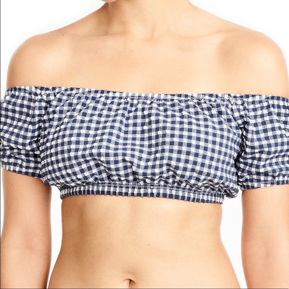 J Crew Gingham Off The Shoulder Swim Top Size M